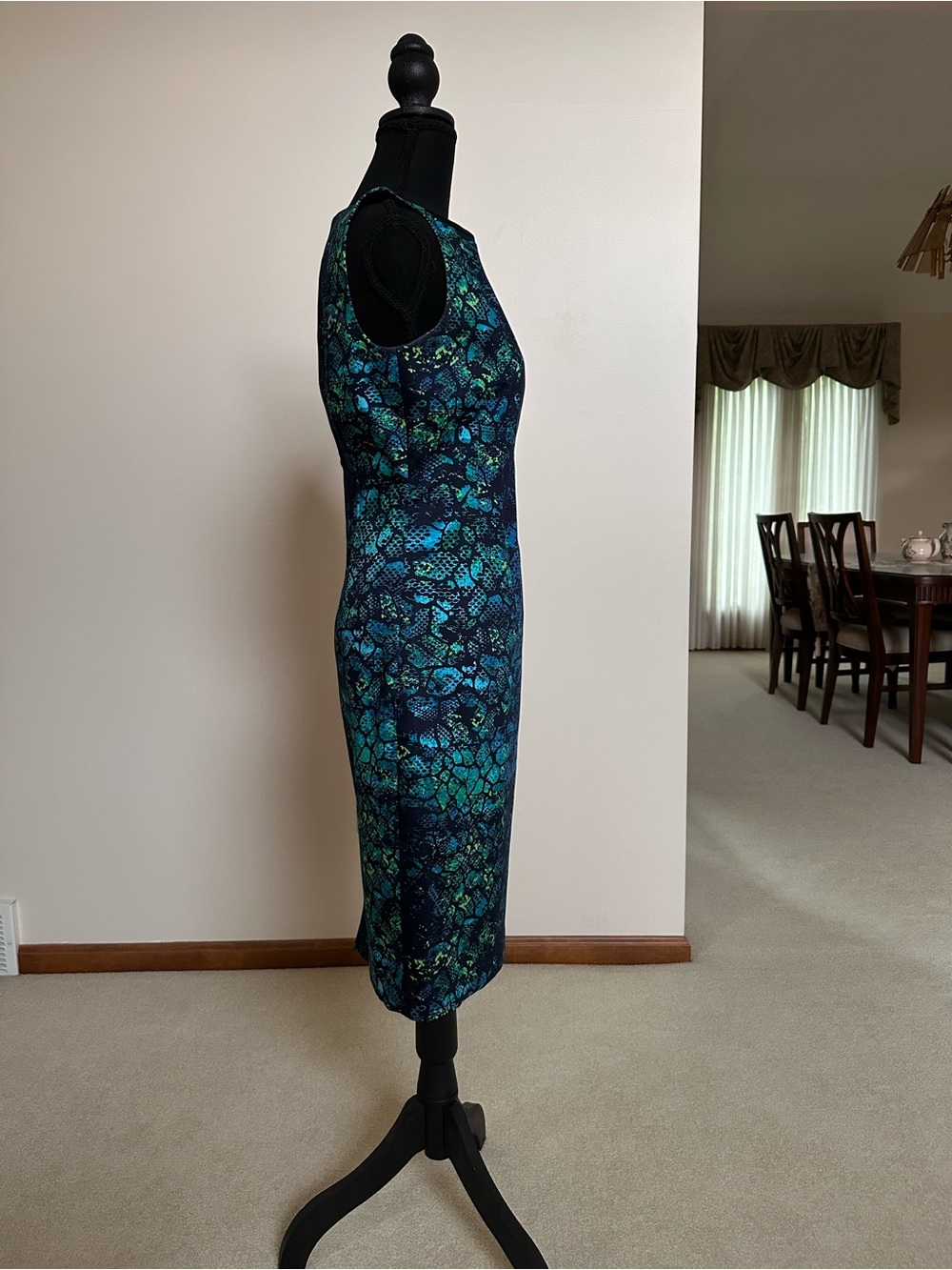 Tahari Teal and Navy Printed Sheath Dress - Picture 8 of 12